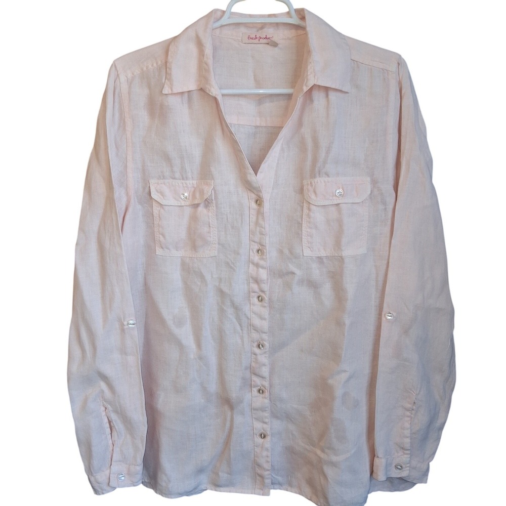 Fresh Produce Pink Linen‎ LS Women's Blouse